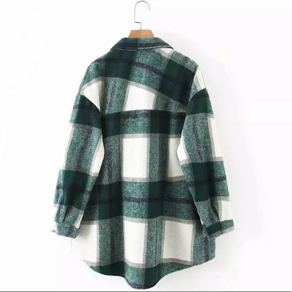 SOLD OUT Green Plaid Oversized Flannel Shacket Shirt Jacket - Picture 5 of 14
